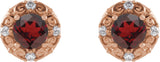 14K Gold Natural Mozambique Garnet & Natural Diamond Round 4-Prong Halo-Style Earrings – 4-6mm Stones - Rose Gold - view 2
