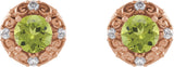 14K Gold Natural Peridot & Natural Diamond Round 4-Prong Halo-Style Earrings – 4-6mm Stones - Rose Gold - view 2
