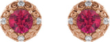 14K Gold Natural Ruby & Natural Diamond Round 4-Prong Halo-Style Earrings - Rose Gold - view 2