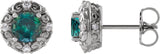 Platinum Lab-Grown Alexandrite & Natural Diamond Round 4-Prong Halo-Style Earrings