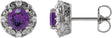 Platinum Natural Amethyst & Natural Diamond Round 4-Prong Halo-Style Earrings