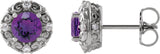 Platinum Natural Amethyst & Natural Diamond Round 4-Prong Halo-Style Earrings