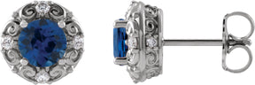 Platinum Natural Blue Sapphire & Natural Diamond Round 4-Prong Halo-Style Earrings – 4-6mm Stones
