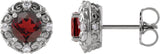 Platinum Natural Mozambique Garnet & Natural Diamond Round 4-Prong Halo-Style Earrings