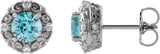14K Gold Natural Blue Zircon & Natural Diamond Round 4-Prong Halo-Style Earrings - White Gold