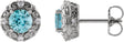 Platinum Natural Blue Zircon & Natural Diamond Round 4-Prong Halo-Style Earrings