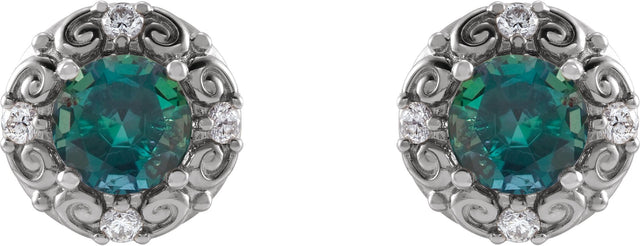 14K Gold Lab-Grown Alexandrite & Natural Diamond Round 4-Prong Halo-Style Earrings – 4-6mm Stones - White Gold - view 2