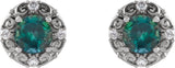 Platinum Lab-Grown Alexandrite & Natural Diamond Round 4-Prong Halo-Style Earrings - view 2