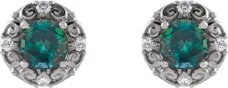 Platinum Lab-Grown Alexandrite & Natural Diamond Round 4-Prong Halo-Style Earrings - view 2
