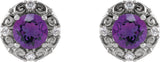 Platinum Natural Amethyst & Natural Diamond Round 4-Prong Halo-Style Earrings - view 2