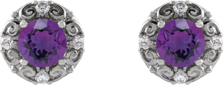Platinum Natural Amethyst & Natural Diamond Round 4-Prong Halo-Style Earrings - view 2