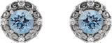 14K Gold Natural Aquamarine & Natural Diamond Round 4-Prong Halo-Style Earrings – 4-6mm Stones - White Gold - view 2