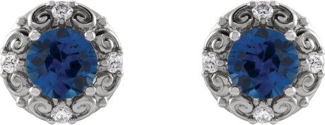 Platinum Natural Blue Sapphire & Natural Diamond Round 4-Prong Halo-Style Earrings – 4-6mm Stones - view 2