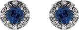 Platinum Lab-Grown Blue Sapphire & Natural Diamond Round 4-Prong Halo-Style Earrings – 4-6mm Stones - view 2
