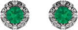 Platinum Lab-Grown Emerald & Natural Diamond Round 4-Prong Halo-Style Earrings - view 2