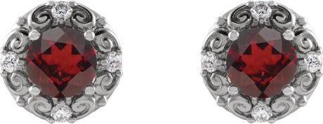 Platinum Natural Mozambique Garnet & Natural Diamond Round 4-Prong Halo-Style Earrings - view 2