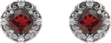 14K Gold Natural Mozambique Garnet & Natural Diamond Round 4-Prong Halo-Style Earrings – 4-6mm Stones - White Gold - view 2