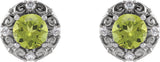 Platinum Natural Peridot & Natural Diamond Round 4-Prong Halo-Style Earrings - view 2