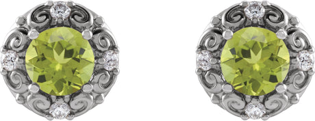 Platinum Natural Peridot & Natural Diamond Round 4-Prong Halo-Style Earrings - view 2