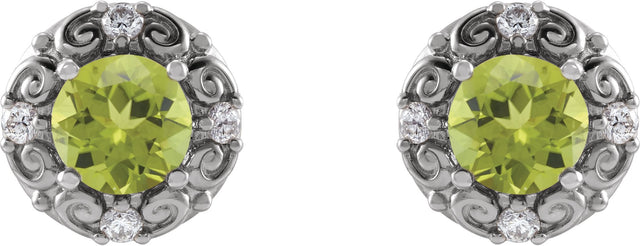 Platinum Natural Peridot & Natural Diamond Round 4-Prong Halo-Style Earrings - view 2