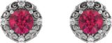 Platinum Natural Ruby & Natural Diamond Round 4-Prong Halo-Style Earrings - view 2