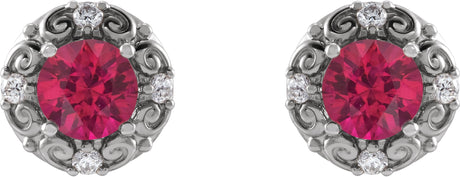 Platinum Lab-Grown Ruby & Natural Diamond Round 4-Prong Halo-Style Earrings – 4-6mm Stones - view 2