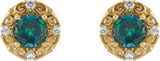 14K Gold Lab-Grown Alexandrite & Natural Diamond Round 4-Prong Halo-Style Earrings – 4-6mm Stones - Yellow Gold - view 2