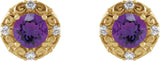 14K Gold Natural Amethyst & Natural Diamond Round 4-Prong Halo-Style Earrings – 4-6mm Stones - Yellow Gold - view 2