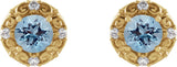 14K Gold Natural Aquamarine & Natural Diamond Round 4-Prong Halo-Style Earrings – 4-6mm Stones - Yellow Gold - view 2