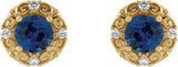 14K Gold Lab-Grown Blue Sapphire & Natural Diamond Round 4-Prong Halo-Style Earrings – 4-6mm Stones - Yellow Gold - view 2