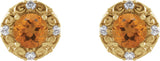 14K Gold Natural Citrine & Natural Diamond Round 4-Prong Halo-Style Earrings – 4-6mm Stones - Yellow Gold - view 2