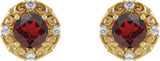 14K Gold Natural Mozambique Garnet & Natural Diamond Round 4-Prong Halo-Style Earrings – 4-6mm Stones - Yellow Gold - view 2