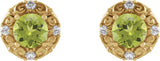 14K Gold Natural Peridot & Natural Diamond Round 4-Prong Halo-Style Earrings – 4-6mm Stones - Yellow Gold - view 2