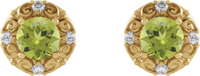 14K Gold Natural Peridot & Natural Diamond Round 4-Prong Halo-Style Earrings – 4-6mm Stones - Yellow Gold - view 2