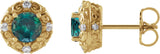 14K Gold Lab-Grown Alexandrite & Natural Diamond Round 4-Prong Halo-Style Earrings – 4-6mm Stones - Yellow Gold