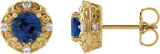 14K Gold Natural Blue Sapphire & Natural Diamond Round 4-Prong Halo-Style Earrings – 4-6mm Stones - Yellow Gold
