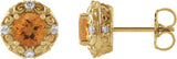14K Gold Natural Citrine & Natural Diamond Round 4-Prong Halo-Style Earrings – 4-6mm Stones - Yellow Gold