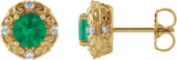 14K Gold Lab-Grown Emerald & Natural Diamond Round 4-Prong Halo-Style Earrings – 4-6mm Stones - Yellow Gold