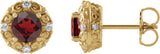 14K Gold Natural Mozambique Garnet & Natural Diamond Round 4-Prong Halo-Style Earrings – 4-6mm Stones - Yellow Gold