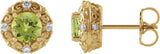 14K Gold Natural Peridot & Natural Diamond Round 4-Prong Halo-Style Earrings – 4-6mm Stones - Yellow Gold