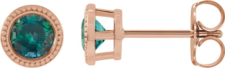 14K Gold Lab-Grown Alexandrite Round Bezel-Set Stud Earrings - Rose Gold