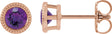 14K Gold Natural Amethyst Round Bezel-Set Stud Earrings - Rose Gold