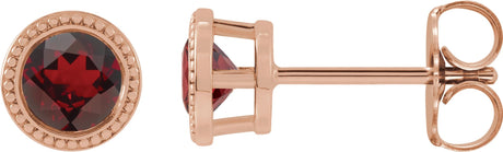 14K Gold Natural Mozambique Garnet Round Bezel-Set Stud Earrings - Rose Gold
