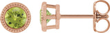 14K Gold Natural Peridot Round Bezel-Set Stud Earrings - Rose Gold