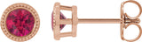14K Gold Natural Ruby Round Bezel-Set Stud Earrings - Rose Gold
