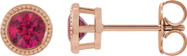14K Gold Natural Ruby Round Bezel-Set Stud Earrings - Rose Gold