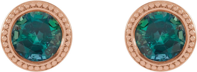 14K Gold Lab-Grown Alexandrite Round Bezel-Set Stud Earrings - Rose Gold - view 2