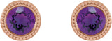 14K Gold Natural Amethyst Round Bezel-Set Stud Earrings - Rose Gold - view 2