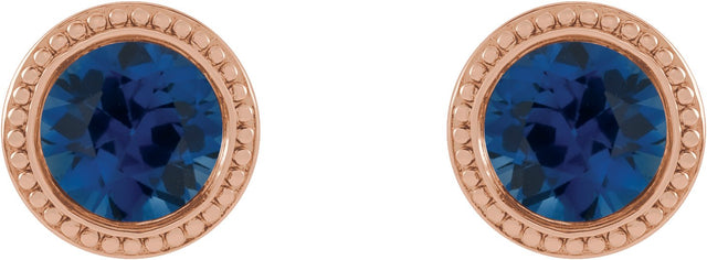 14K Gold Lab-Grown Blue Sapphire Round Bezel-Set Stud Earrings - Rose Gold - view 2