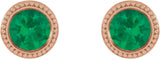 14K Gold Lab-Grown Emerald Round Bezel-Set Stud Earrings - Rose Gold - view 2